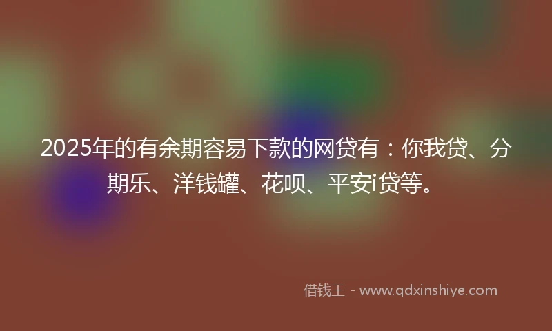 2025年的有余期容易下款的网贷有：你我贷、分期乐、洋钱罐、花呗、平安i贷等。