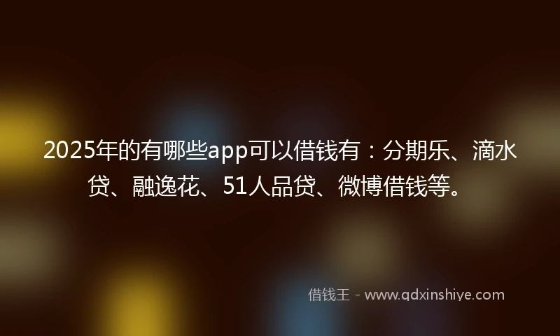 2025年的有哪些app可以借钱有：分期乐、滴水贷、融逸花、51人品贷、微博借钱等。