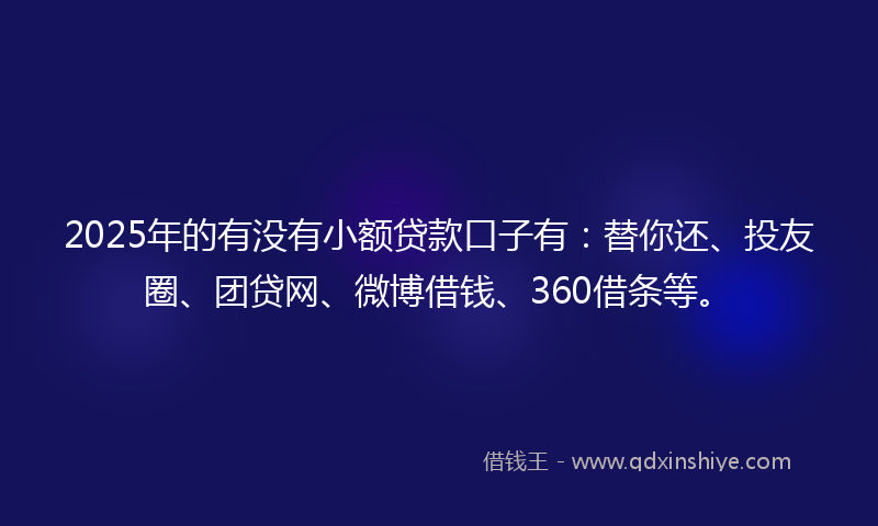 2025年的有没有小额贷款口子有：替你还、投友圈、团贷网、微博借钱、360借条等。