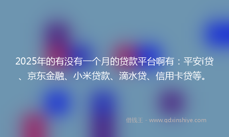 2025年的有没有一个月的贷款平台啊有：平安i贷、京东金融、小米贷款、滴水贷、信用卡贷等。