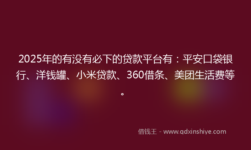 2025年的有没有必下的贷款平台有：平安口袋银行、洋钱罐、小米贷款、360借条、美团生活费等。