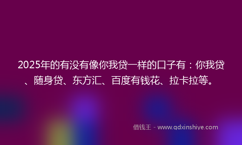 2025年的有没有像你我贷一样的口子有：你我贷、随身贷、东方汇、百度有钱花、拉卡拉等。
