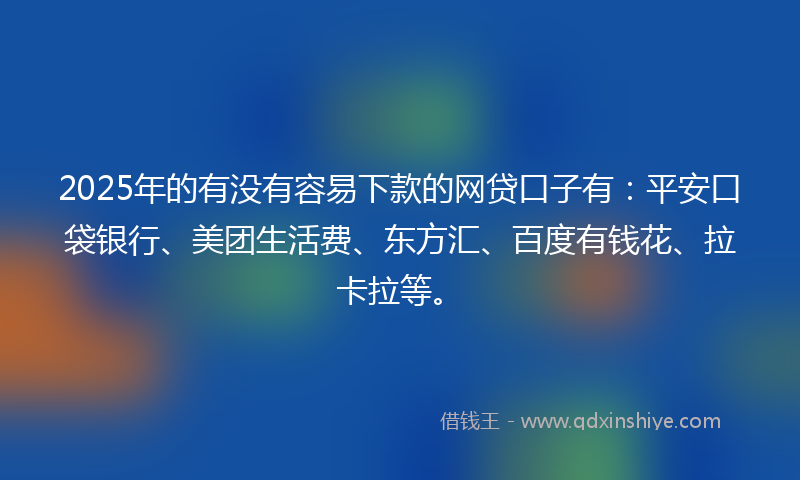 2025年的有没有容易下款的网贷口子有：平安口袋银行、美团生活费、东方汇、百度有钱花、拉卡拉等。