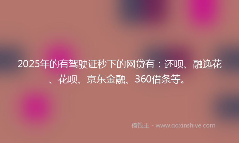 2025年的有驾驶证秒下的网贷有：还呗、融逸花、花呗、京东金融、360借条等。