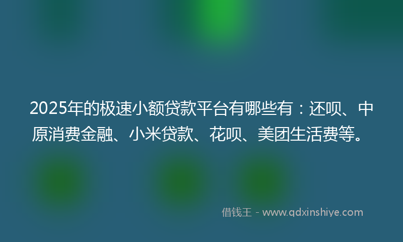 2025年的极速小额贷款平台有哪些有:还呗、中原消费金融、小米贷款、花呗、美团生活费等。