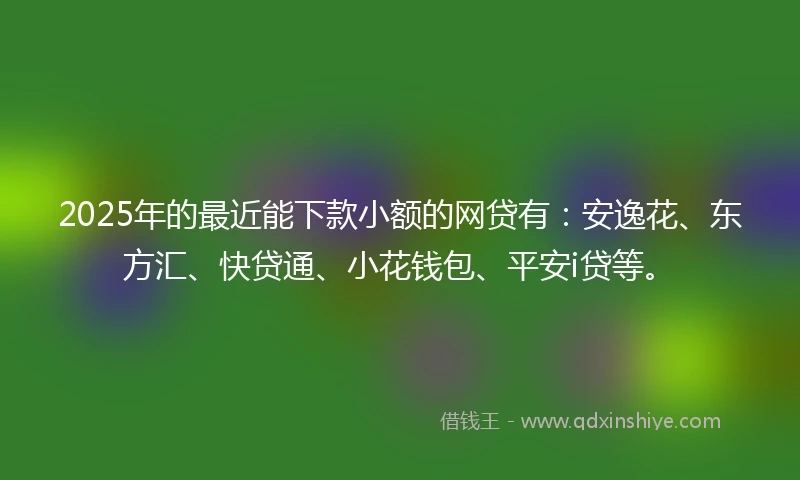 2025年的最近能下款小额的网贷有:安逸花、东方汇、快贷通、小花钱包、平安i贷等。