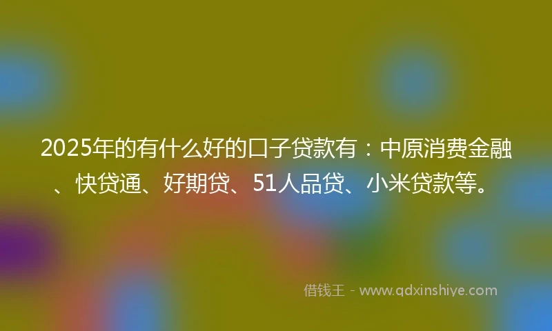 2025年的有什么好的口子贷款有：中原消费金融、快贷通、好期贷、51人品贷、小米贷款等。