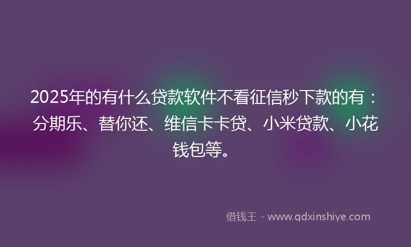2025年的有什么贷款软件不看征信秒下款的有:分期乐、替你还、维信卡卡贷、小米贷款、小花钱包等。