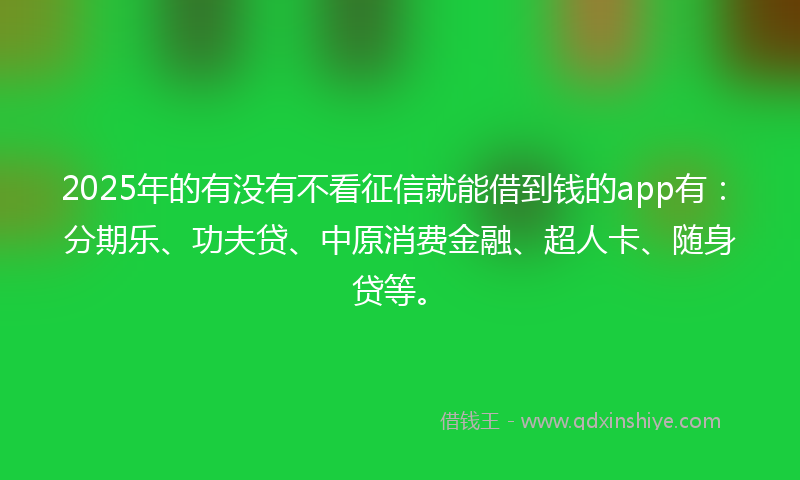 2025年的有没有不看征信就能借到钱的app有：分期乐、功夫贷、中原消费金融、超人卡、随身贷等。
