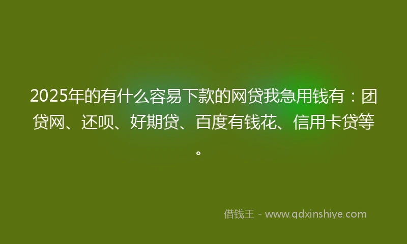2025年的有什么容易下款的网贷我急用钱有：团贷网、还呗、好期贷、百度有钱花、信用卡贷等。