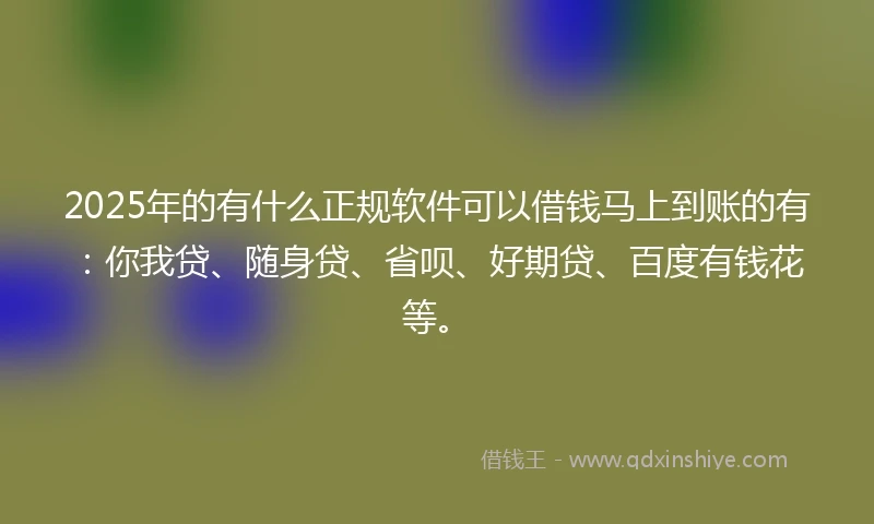 2025年的有什么正规软件可以借钱马上到账的有：你我贷、随身贷、省呗、好期贷、百度有钱花等。