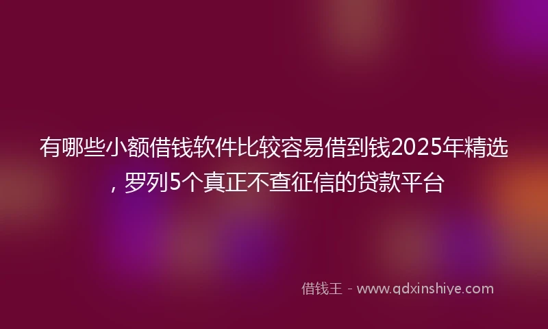 有哪些小额借钱软件比较容易借到钱2025年精选，罗列5个真正不查征信的贷款平台