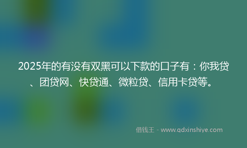 2025年的有没有双黑可以下款的口子有：你我贷、团贷网、快贷通、微粒贷、信用卡贷等。