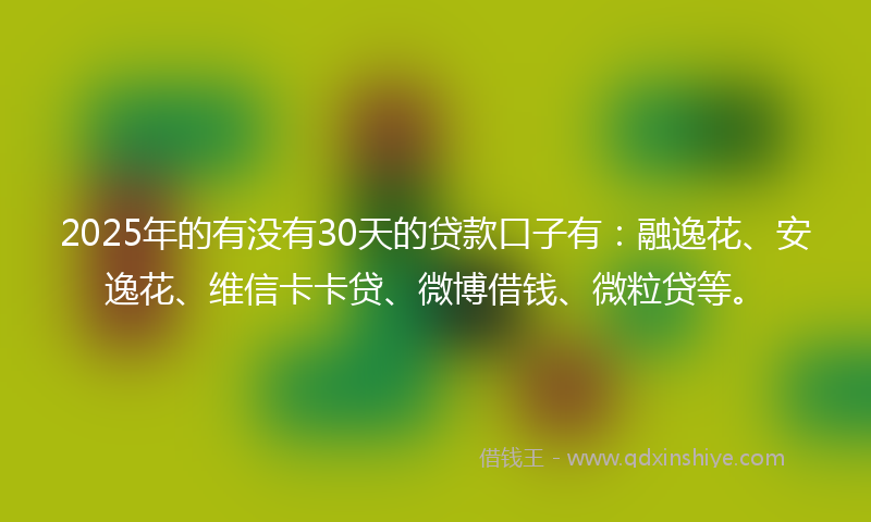 2025年的有没有30天的贷款口子有：融逸花、安逸花、维信卡卡贷、微博借钱、微粒贷等。