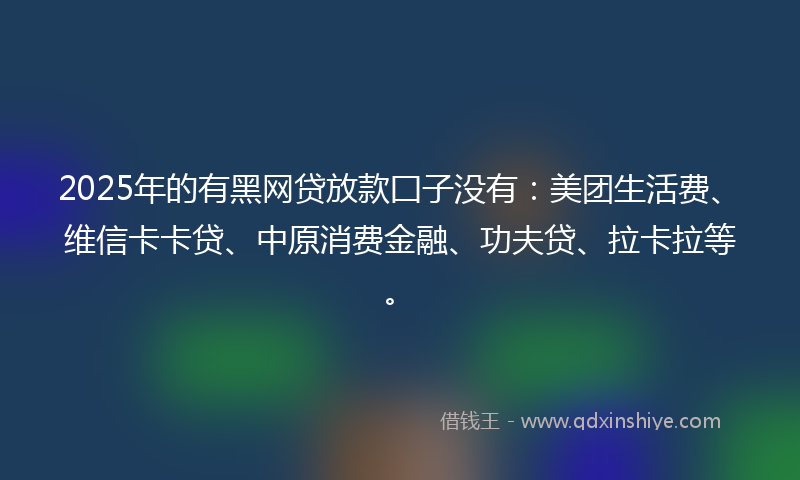 2025年的有黑网贷放款囗子没有：美团生活费、维信卡卡贷、中原消费金融、功夫贷、拉卡拉等。