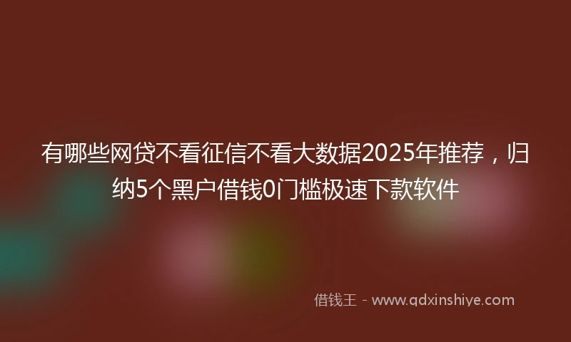 有哪些网贷不看征信不看大数据2025年推荐，归纳5个黑户借钱0门槛极速下款软件