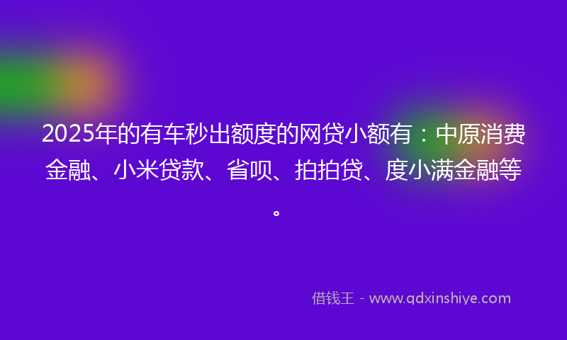 2025年的有车秒出额度的网贷小额有：中原消费金融、小米贷款、省呗、拍拍贷、度小满金融等。