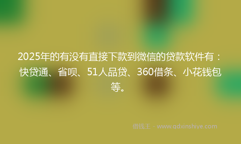 2025年的有没有直接下款到微信的贷款软件有：快贷通、省呗、51人品贷、360借条、小花钱包等。
