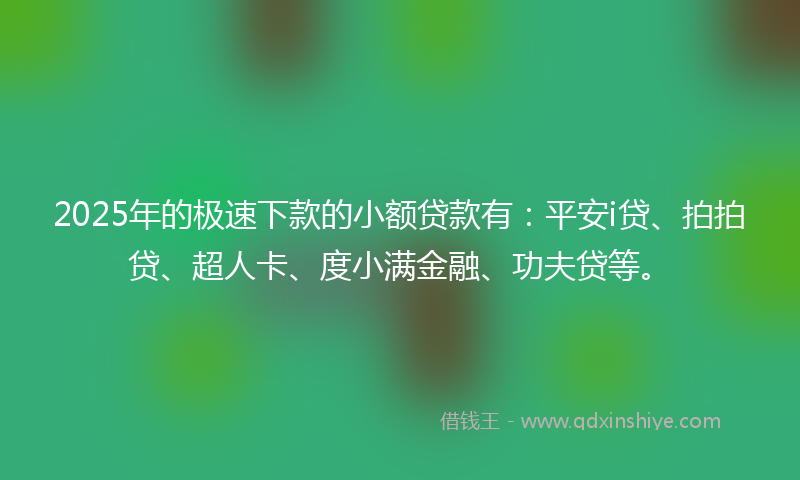 2025年的极速下款的小额贷款有：平安i贷、拍拍贷、超人卡、度小满金融、功夫贷等。