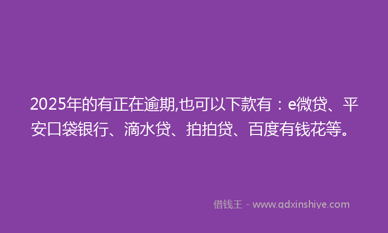 2025年的有正在逾期,也可以下款有：e微贷、平安口袋银行、滴水贷、拍拍贷、百度有钱花等。