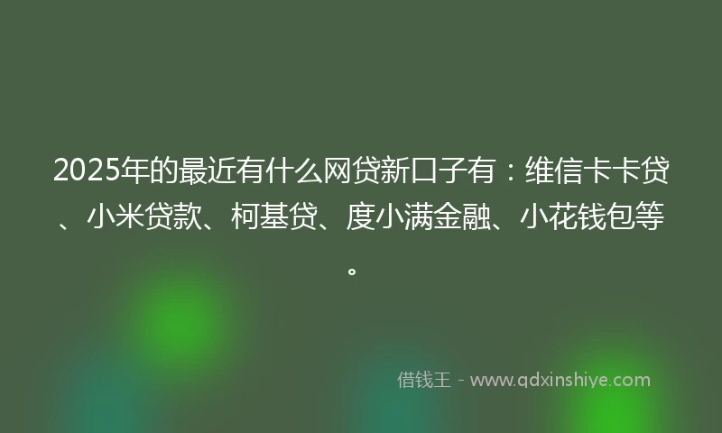 2025年的最近有什么网贷新口子有：维信卡卡贷、小米贷款、柯基贷、度小满金融、小花钱包等。