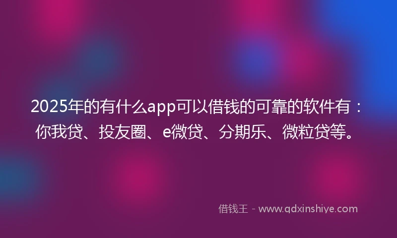 2025年的有什么app可以借钱的可靠的软件有：你我贷、投友圈、e微贷、分期乐、微粒贷等。