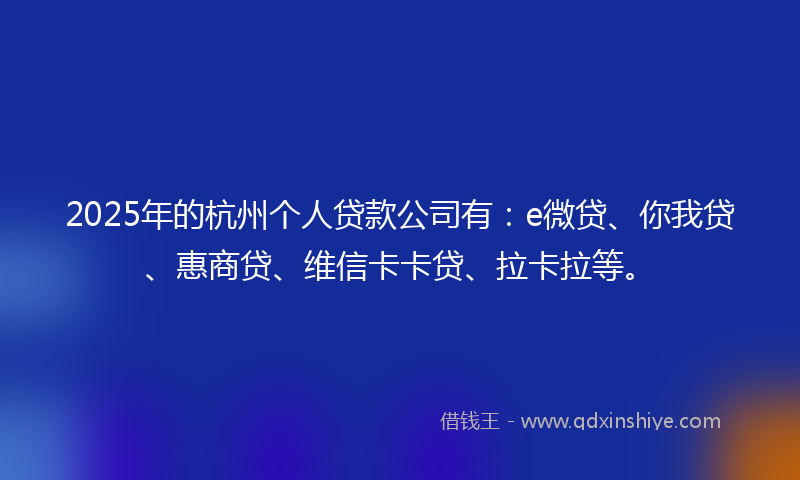 2025年的杭州个人贷款公司有：e微贷、你我贷、惠商贷、维信卡卡贷、拉卡拉等。