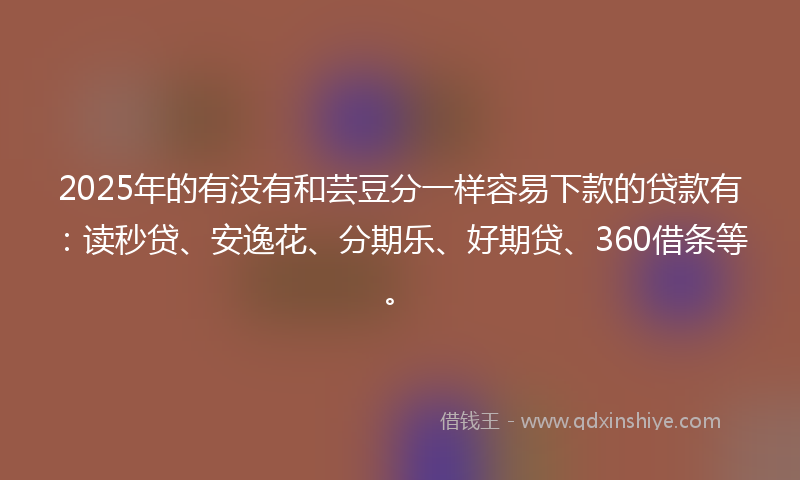 2025年的有没有和芸豆分一样容易下款的贷款有：读秒贷、安逸花、分期乐、好期贷、360借条等。