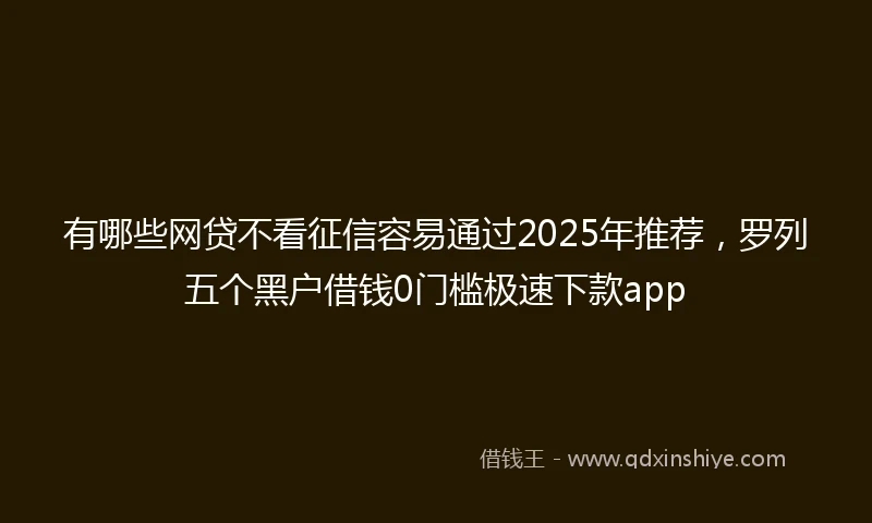 有哪些网贷不看征信容易通过2025年推荐，罗列五个黑户借钱0门槛极速下款app