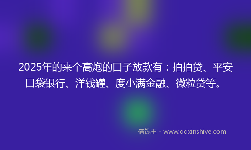 2025年的来个高炮的口子放款有：拍拍贷、平安口袋银行、洋钱罐、度小满金融、微粒贷等。