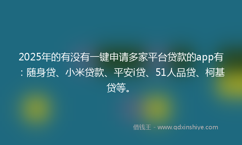 2025年的有没有一键申请多家平台贷款的app有：随身贷、小米贷款、平安i贷、51人品贷、柯基贷等。