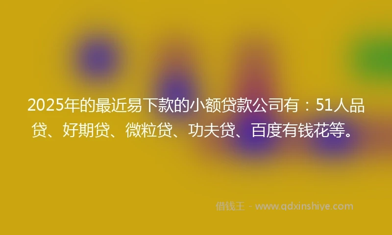 2025年的最近易下款的小额贷款公司有：51人品贷、好期贷、微粒贷、功夫贷、百度有钱花等。