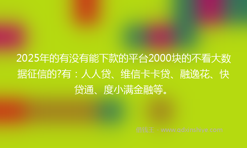 2025年的有没有能下款的平台2000块的不看大数据征信的?有：人人贷、维信卡卡贷、融逸花、快贷通、度小满金融等。