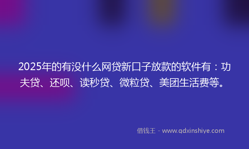 2025年的有没什么网贷新口子放款的软件有：功夫贷、还呗、读秒贷、微粒贷、美团生活费等。