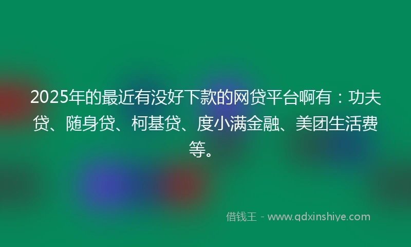 2025年的最近有没好下款的网贷平台啊有：功夫贷、随身贷、柯基贷、度小满金融、美团生活费等。