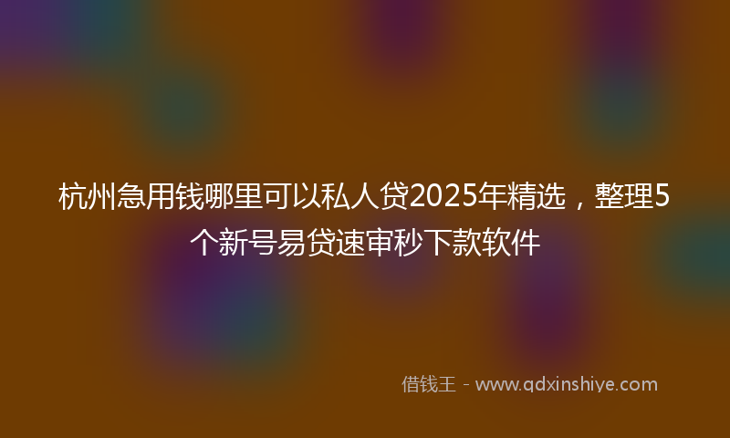 杭州急用钱哪里可以私人贷2025年精选，整理5个新号易贷速审秒下款软件