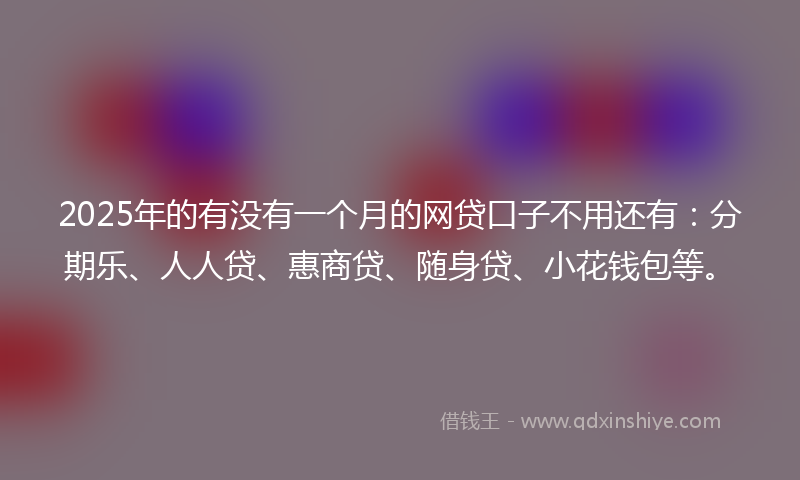 2025年的有没有一个月的网贷口子不用还有:分期乐、人人贷、惠商贷、随身贷、小花钱包等。