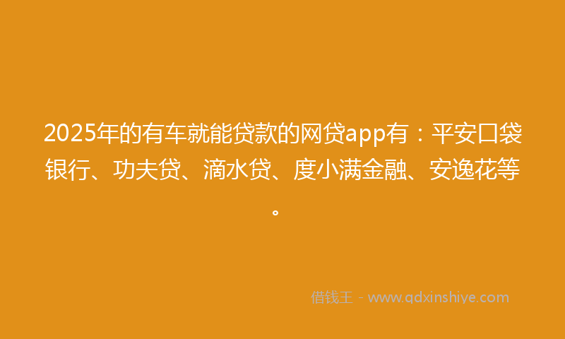 2025年的有车就能贷款的网贷app有：平安口袋银行、功夫贷、滴水贷、度小满金融、安逸花等。