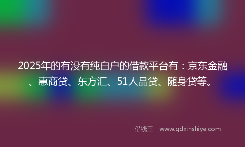 2025年的有没有纯白户的借款平台有:京东金融、惠商贷、东方汇、51人品贷、随身贷等。