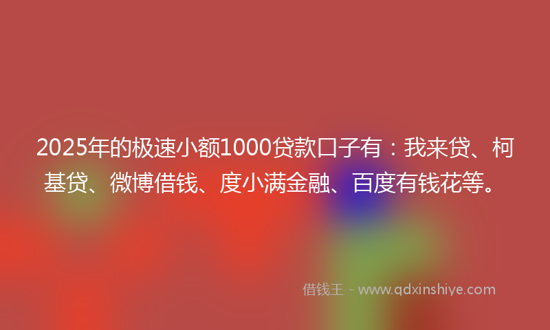2025年的极速小额1000贷款口子有：我来贷、柯基贷、微博借钱、度小满金融、百度有钱花等。