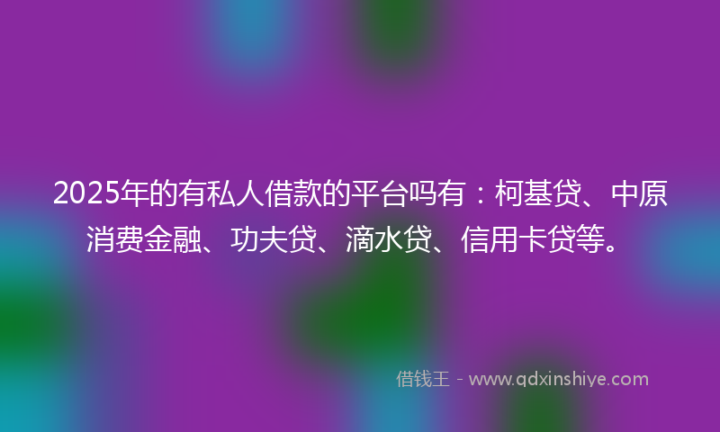 2025年的有私人借款的平台吗有：柯基贷、中原消费金融、功夫贷、滴水贷、信用卡贷等。