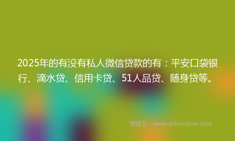2025年的有没有私人微信贷款的有：平安口袋银行、滴水贷、信用卡贷、51人品贷、随身贷等。
