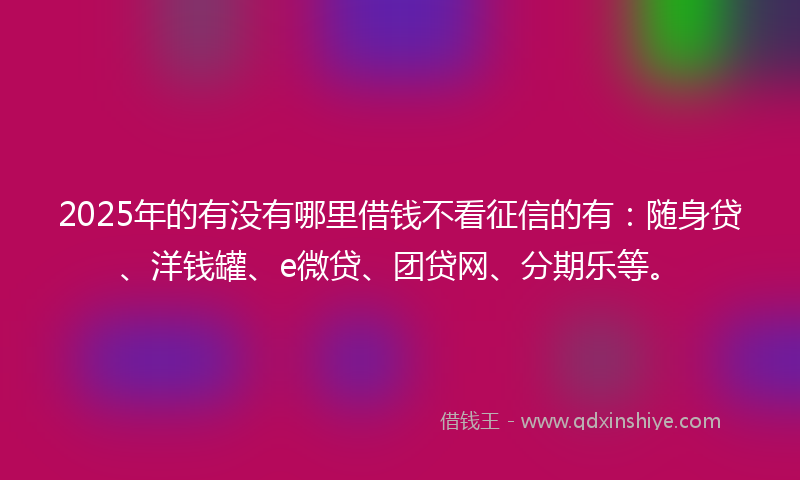 2025年的有没有哪里借钱不看征信的有：随身贷、洋钱罐、e微贷、团贷网、分期乐等。