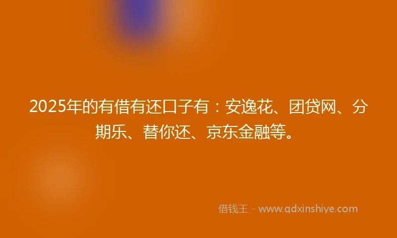 2025年的有借有还口子有：安逸花、团贷网、分期乐、替你还、京东金融等。