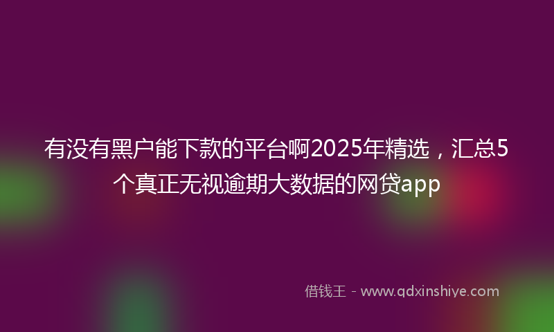 有没有黑户能下款的平台啊2025年精选，汇总5个真正无视逾期大数据的网贷app