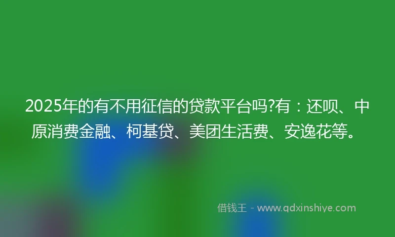 2025年的有不用征信的贷款平台吗?有：还呗、中原消费金融、柯基贷、美团生活费、安逸花等。