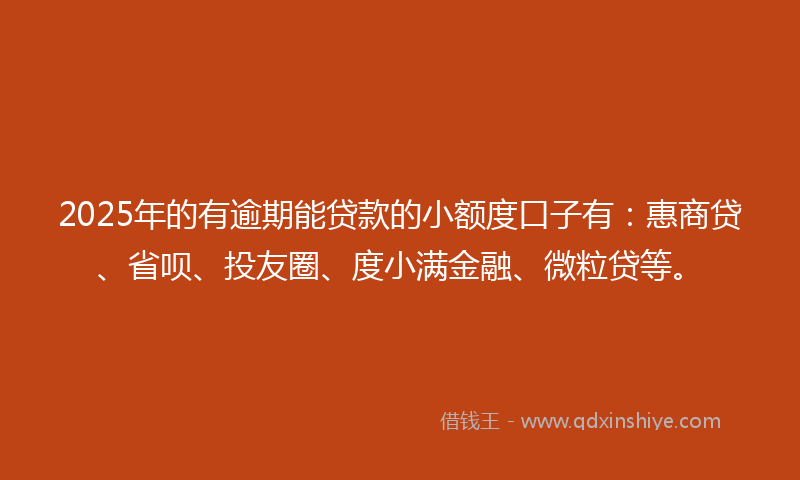 2025年的有逾期能贷款的小额度口子有：惠商贷、省呗、投友圈、度小满金融、微粒贷等。