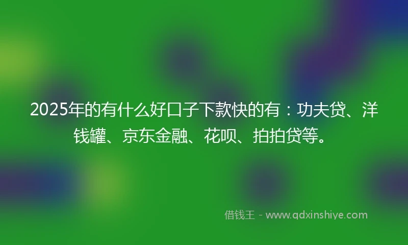 2025年的有什么好口子下款快的有：功夫贷、洋钱罐、京东金融、花呗、拍拍贷等。