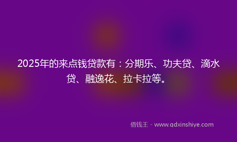 2025年的来点钱贷款有：分期乐、功夫贷、滴水贷、融逸花、拉卡拉等。