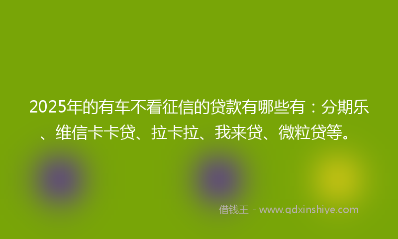 2025年的有车不看征信的贷款有哪些有：分期乐、维信卡卡贷、拉卡拉、我来贷、微粒贷等。